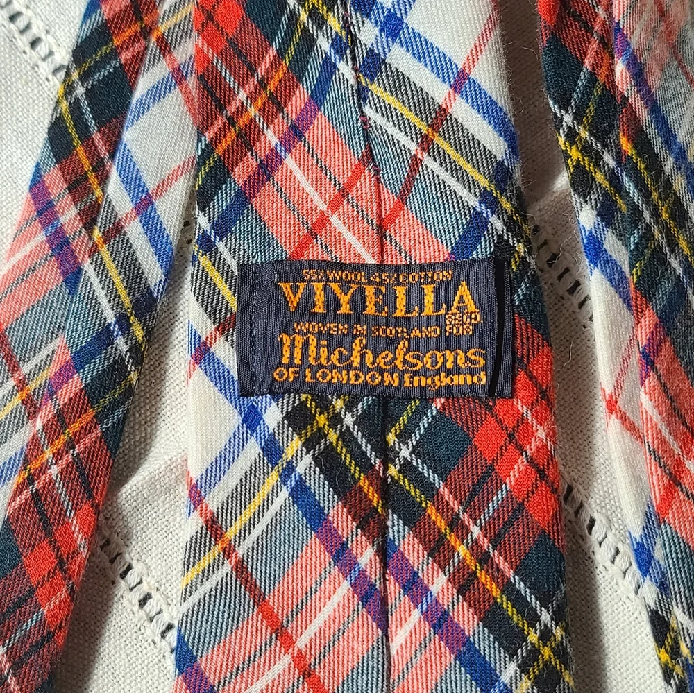 Viyella Vintage plaid tie Michelson's of London England made in Scotland - Picture 4 of 7